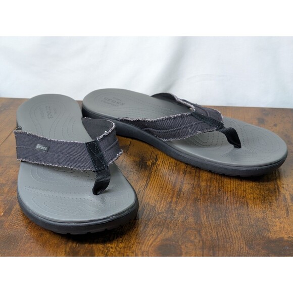 Size 15 Crocs Santa Cruz Canvas Flip Flop Thong Black Grey Slip On Men Sandals main image 6
